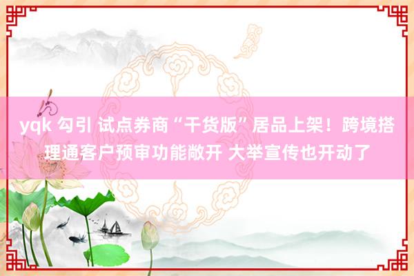 yqk 勾引 试点券商“干货版”居品上架！跨境搭理通客户预审功能敞开 大举宣传也开动了