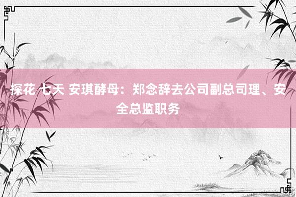 探花 七天 安琪酵母：郑念辞去公司副总司理、安全总监职务