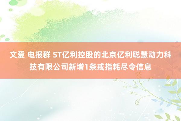 文爱 电报群 ST亿利控股的北京亿利聪慧动力科技有限公司新增1条戒指耗尽令信息