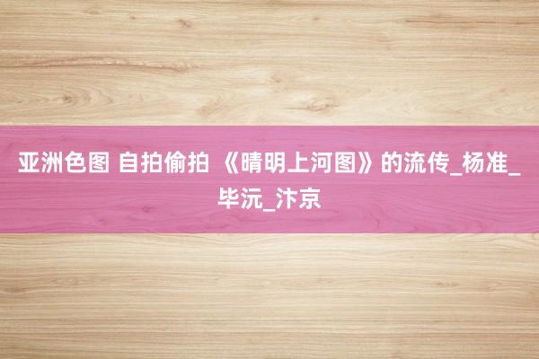 亚洲色图 自拍偷拍 《晴明上河图》的流传_杨准_毕沅_汴京