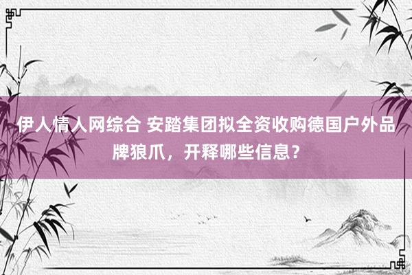 伊人情人网综合 安踏集团拟全资收购德国户外品牌狼爪，开释哪些信息？