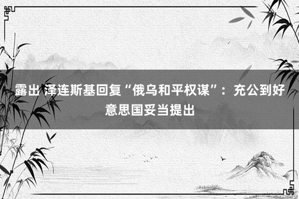 露出 泽连斯基回复“俄乌和平权谋”：充公到好意思国妥当提出